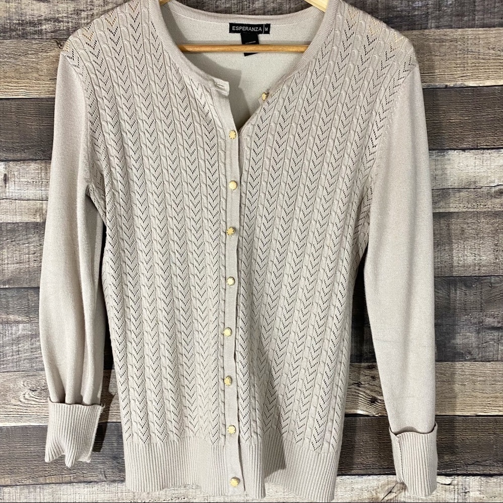 Esperanza Cream Cardigan Sweater M‎ Minimalist Academia Coastal Grandma